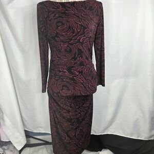 Jones New York Black & Maroon Boat Neck Ruched Sides Bodycon Dress Size 6